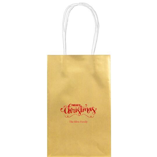 Hand Lettered Merry Christmas Scroll Medium Twisted Handled Bags